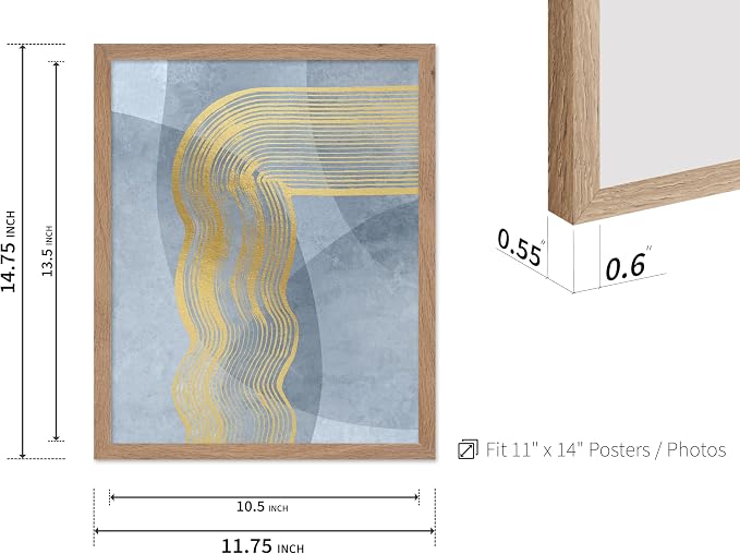 Poster Master Golden Lines Poster - Graphical Illustration Print - Abstract Design - Mid Century Modern Artwork - Visual Art - Chic Boho Artwork - Bedroom Decor - 11x14 Beige Framed
