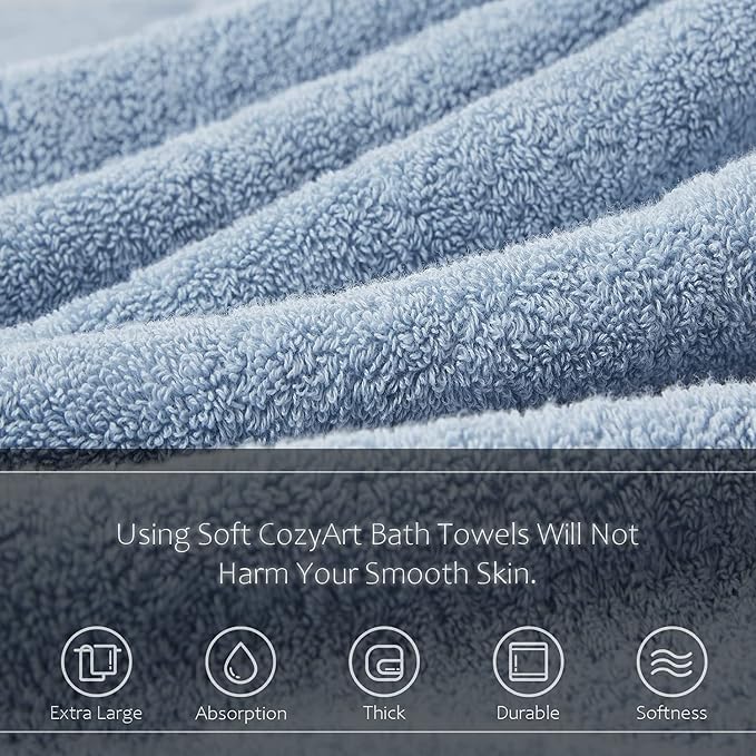 COZYART Light Blue Bath Towels for Bathroom 2 Pcs, 27x54 Cotton Bath Towel Set Super Soft Absorbent Durable 650 GSM Shower Towels for Daily Use
