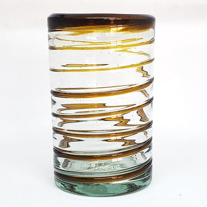 Amber Spiral 14 oz Drinking Glasses (set of 6), Recycled Glass, Lead-free, Toxin-Free (Drinking)