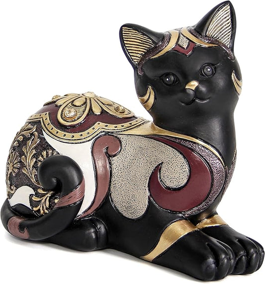 Black Cat Statue for Home Decor, Cat Figurines Room Decoration for Bookshelf Office Table, Vintage Matt Small Cat Sculpture Gift for Cat Lovers, Woman Mom Retro Cats Animal