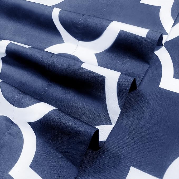 Mejoroom Full Bed Sheet Set - Super Soft Brushed Microfiber 1800 Thread Count Sheets with 16 inch Deep Pocket - Wrinkle Free - 4 Piece(Full, Navy Quatrefoil with White Pattern)