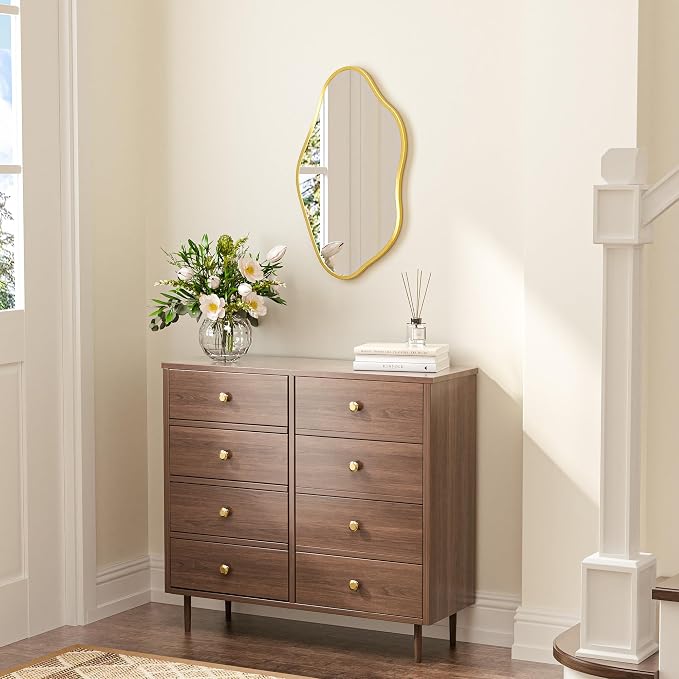 Keonjinn Gold Irregular Mirrors for Wall 16" x 28" Inch, Asymmetrical Metal Frame, Tempered Glass Decorative Mirror for Bathroom, Bedroom, Living Room, Entryway(Horizontal/Vertical)