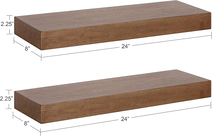 Kate and Laurel Havlock Modern Floating Shelves, Set of 2, Rustic Brown, Farmhouse Storage and Display Shelves for Wall