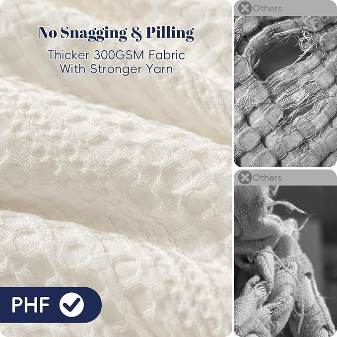 PHF Soft Waffle Comforter Set Queen Size- Comfy Breathable Waffle Weave Comforter with 2 Pillow Shams, 3 Pieces Less Snagging Lightweight Textured Bedding Set for All Season, Cream