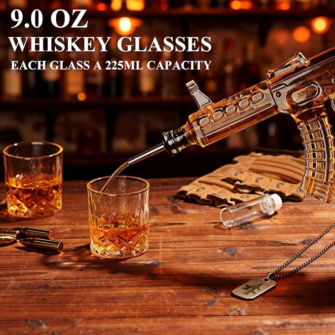 PONPUR Gifts for Men Dad, Whiskey Decanter Set with 2 Glasses, Unique Birthday Anniversary Retirement Gifts for Husband Him Grandpa, Cool Bourbon Scotch Gift for Man Cave Bar Decor