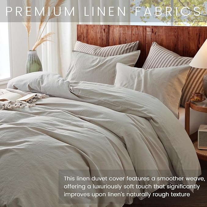 3Pcs Organic Linen Duvet Cover King Size, 100% French Linen from Normandy, Soft & Durable Natural Linen Bedding Set Comforter Cover with 2 Pillowcases, 1 Duvet Cover with Zipper
