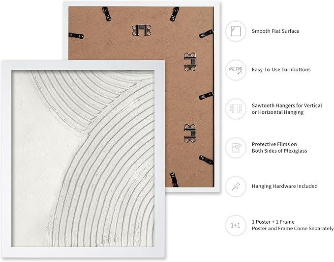 Poster Master Soft Lines Poster - Spiral Circle Print - Texture Art - Abstract Art - Mid Century Modern Art - Aesthetic Art - Acrylic Waves Art - Rustic Bedroom Wall Decor - 8x10 White Framed