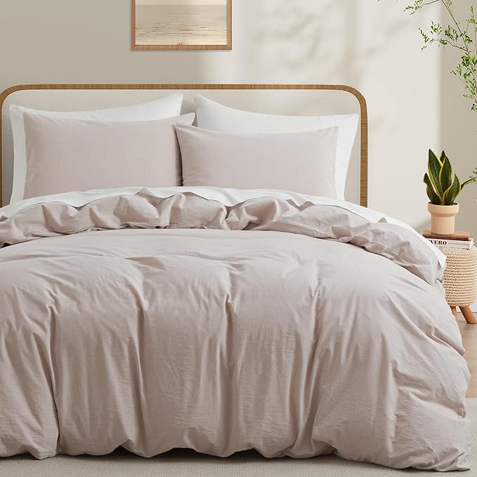 LOVQUE Linen Light Grey Duvet Cover Full Size, 100% Washed Cotton Linen Like Bedding Set with Zipper Closure (No Comforter), 80x90 Inches