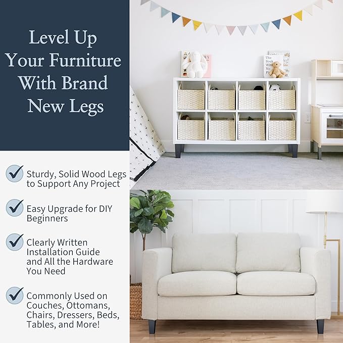 Airy Abode Premium Black Square Furniture Legs (Full Install Kit) - Pick Your Size and Color