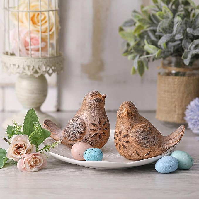 Blulu 2 Pcs Bird Figurines Home Decor Resin Bird Statue Vintage Farmhouse Decoration Boho Animal Decorative Sculpture Gifts for Home Table Office Shelf Tabletop Accents(Rust,Retro)