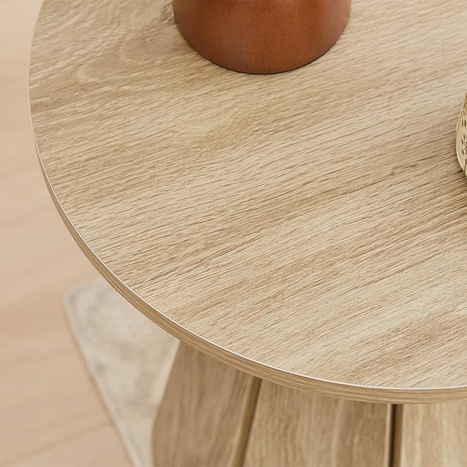 Round End Table Nightstand, Mid Century Modern Side Table, Circle Bedside Tables Wood Night Stand for Bedroom, Living Room, Small Space, Natural
