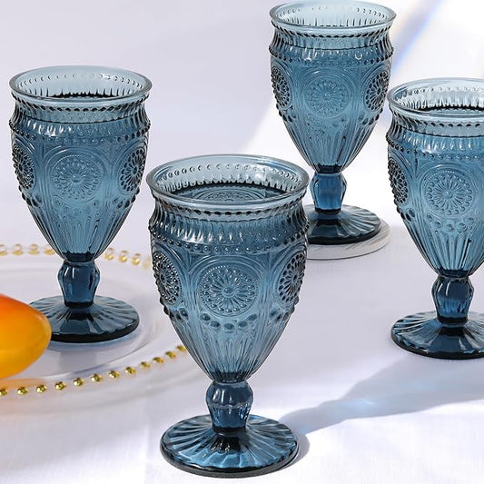 Darlion Goblet, Goblet Glasses, Blue Goblets, Wine Goblets, Wine Glasses Set of 4, 12oz Water Goblets, Blue Glasses Drinking for Party Home Wedding