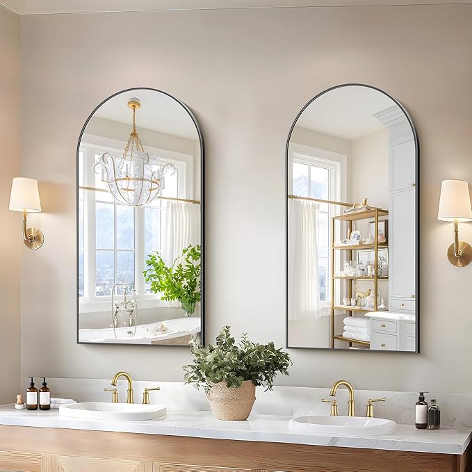 Arched Mirror, 20’’x40’’ Black Arch Mirror for Bathroom, Arched Bathroom Mirror with Frame, Modern Wall Mounted Mirror for Over Sink Mantle Bedroom Vanity Living Room Entryway