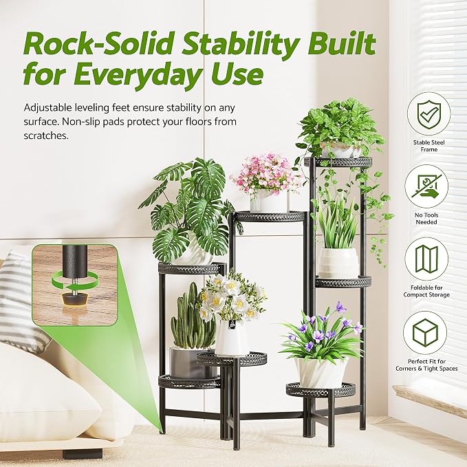 Stand Plants, 7 Tier Metal Plant Stands for Outdoor Indoor Plants,Heavy Duty Flower Pot Stands for Multiple Plants,Decoration Display Racks for Patio Garden -BlackS