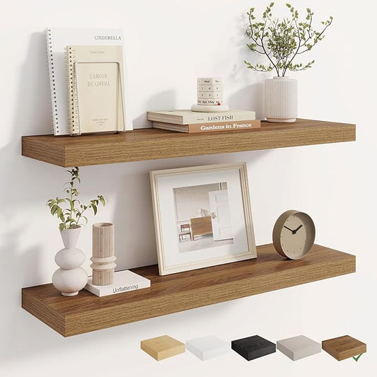 Dreamland 8" Deep Long Floating Shelves, 32 Inches Floating Shelves for Wall Set of 2, Large Display & Storage Shelf, Wall Shelf for Bathroom Bedroom Living Room Kitchen Office, Walnut