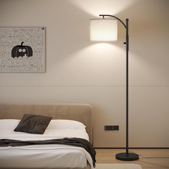 SUNMORY Dimmable Arc Floor Lamps for Living Room, Stepless Dimming Modern Floor Lamp with 1000 Lumens Bulb, Metal Standing Lamp with Adjustable Hanging Lampshade, Tall Floor Lamps, Bedroom, Office