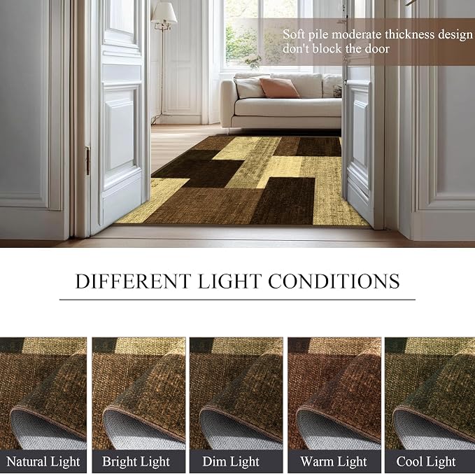 Modern Geometric Patchwork Indoor Area Rug for Living Room, Warm Taupe 6x9 Large Rug Rockwood Collection Hardwood Floors Decor for Bedroom, Taupe Throw Carpet for Office Entryway Dining Room