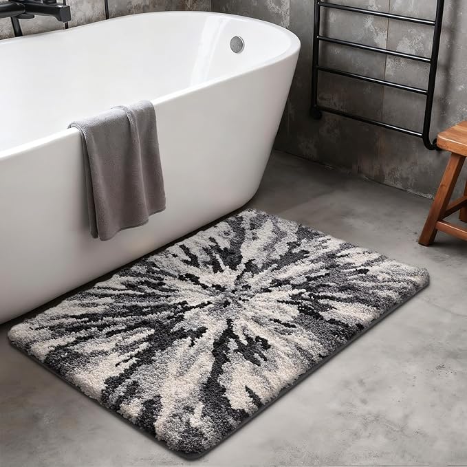 LUMI Bathroom Rugs, Soft Absorbent Bath Mat for Modern Home Decor, Non-Slip Quick-Dry Bath Rug, Machine Washable Floor Mat for Shower and Tub, Entryway, 16"x24", Grey