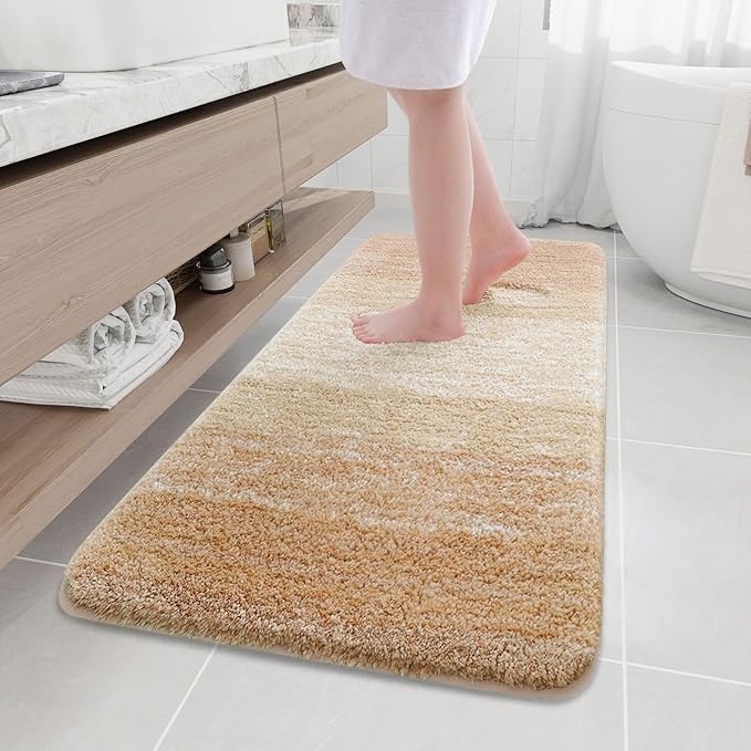 Arotive Microfiber Bathroom Rugs, Shaggy Soft and Absorbent Bath Rug, Non-Slip, Thick Plush Machine Washable Dry Bath Mats for Bathroom, Tub and Shower, 59x24, Beige, Rectangular