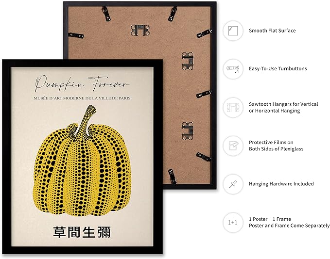 Poster Master Vintage Poster - Retro Pop Art Print - Gift for Artist, Friend - Pumpkin Forever, Black Dot, Modern, Abstract - Wall Decor for Home, Office, 8x10 Black Framed