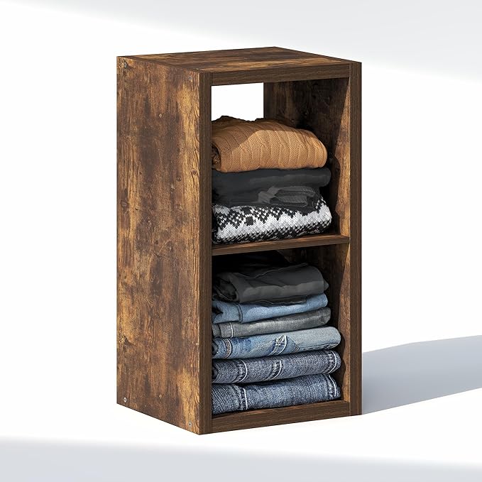 Furinno Cubic Closet Organizers and Storage, 2-Cube Closet Organizer, Open Shelf Closet Storage, Extra Thick Frame for Wardrobe, Bedroom, Living Room, Amber Pine