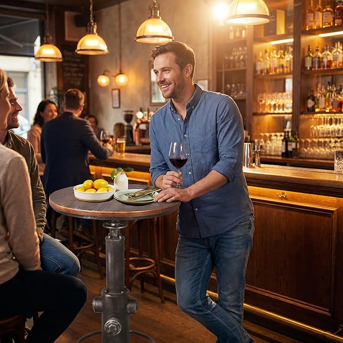 Topower Industrial Bar Table 38.58-48.43" Adjustable Pub Table Kitchen Dining Coffee Bistro Table Silver