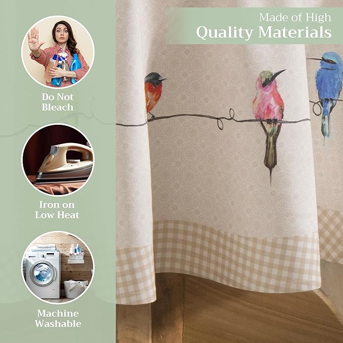 Maison d' Hermine Table Cloth Round Table 100% Cotton 63 Round Inches Tablecloth Reusable Decorative for Dining Room Farmhouse Home Valentines Day Decorations Spring Summer - Birdies on Wire