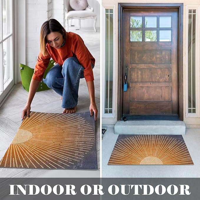 Boho Door Mats Outdoor - Boho Golden Sun Front Door Mat, Welcome Sun Bath Mat, Door Mat Doormat Outdoor Indoor Entrance, Indoor Door Mats for Entryway, 17x30 Inch