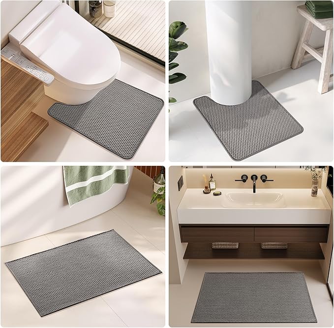 Bathroom Runner Rugs, Long Bath Mat Runner Washable Thin Quick Dry Low Pile Bathroom Runner Rugs Non Slip, Dark Grey 24"x70"