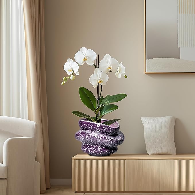 Ceramic Pots for Plants - 10.6 Inch Ceramic Plant Pots Indoor with Drainage Hole, Unique Planters for Indoor Outdoor Plants, Decorative Planter, Garden Room Decor, Housewarming Gifts, Purple