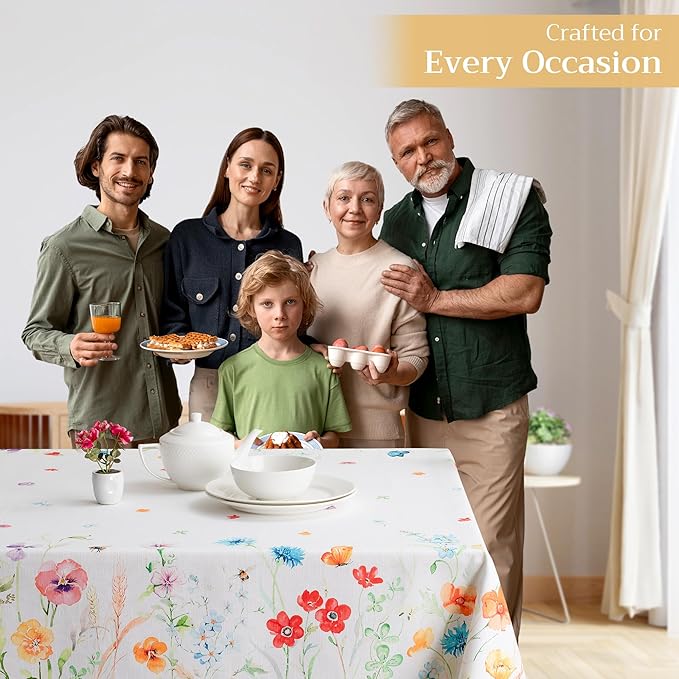Maison d' Hermine Table Cloth Square Table 100% Cotton 60 x 60 Inches Tablecloth Reusable Decorative for Dining Room Farmhouse Home Valentines Day Decorations Spring Summer - Summer Whisper