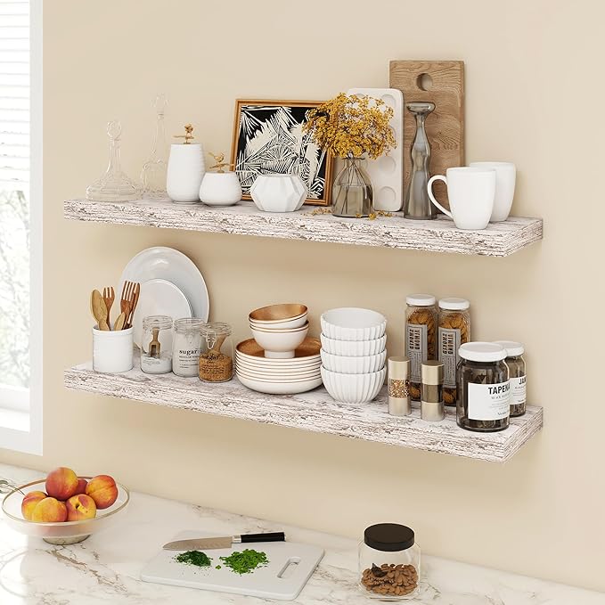 40 Inch Floating Shelves, 9.3" Deep Floating Shelf Wall Mounted, 40" Wall Shelves, Rustic Deep Bookshelf, Large Display Shelves & Storage Shelves for Bedroom, Living Room, Rustic, Set of 2