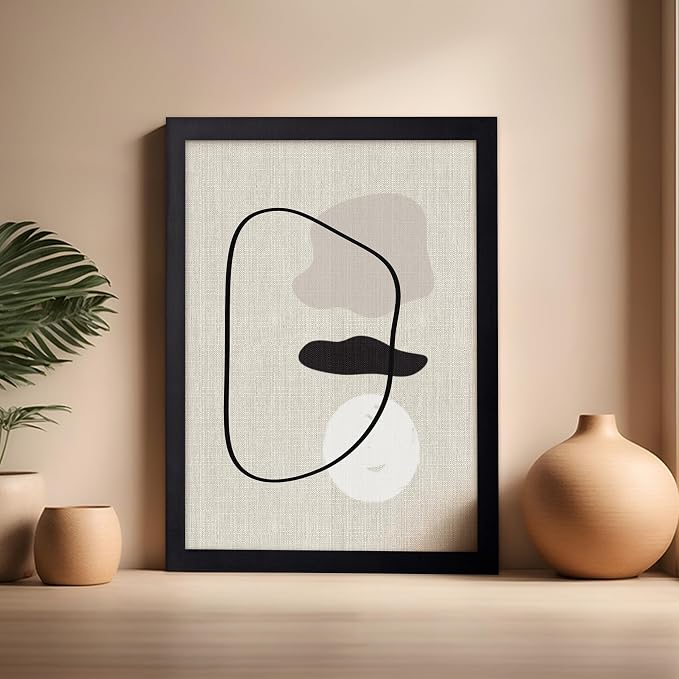 Poster Master Shapes on Linen Poster – Linen Print – Chic Boho Art – Abstract Shapes Artwork – Mid-Century Modern Piece – Great Bedroom or Living Room Wall Decor – 16x20 Black Framed