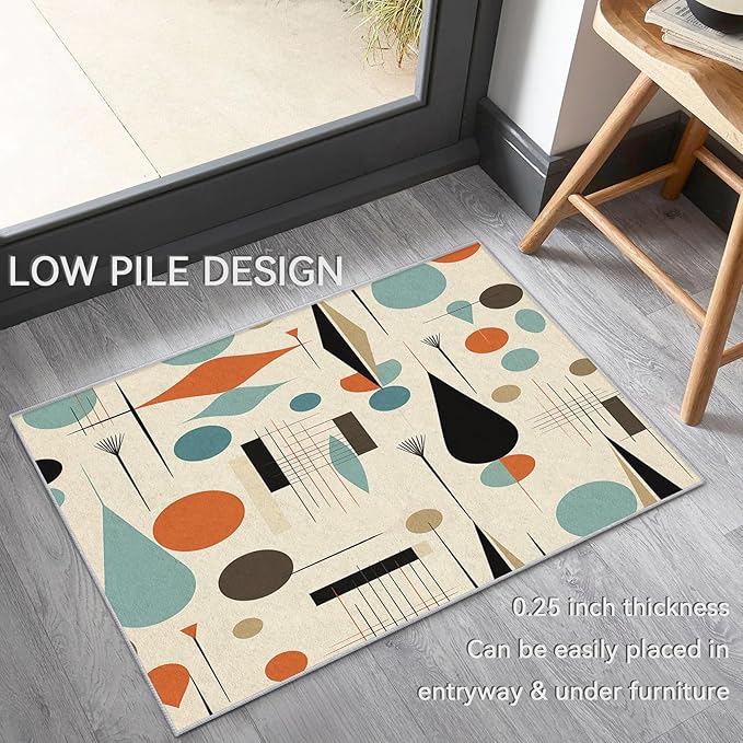 Mid Century Rugs for Living Room 4x4, Retro 50s Geometric Abstract Modern Pattern Design Area Rug, Mid Century Bedroom Decor Carpet, Non Slip, Washable (RG660)