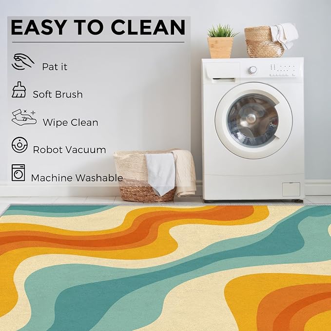 Retro Wavy Rugs for Home Decor, 3x4 ft, Abstract Waves Area Rugs for Living Room, Soft Non Slip Washable 70s Groovy Carpet Bedroom Decorations Dt-Ghf-69
