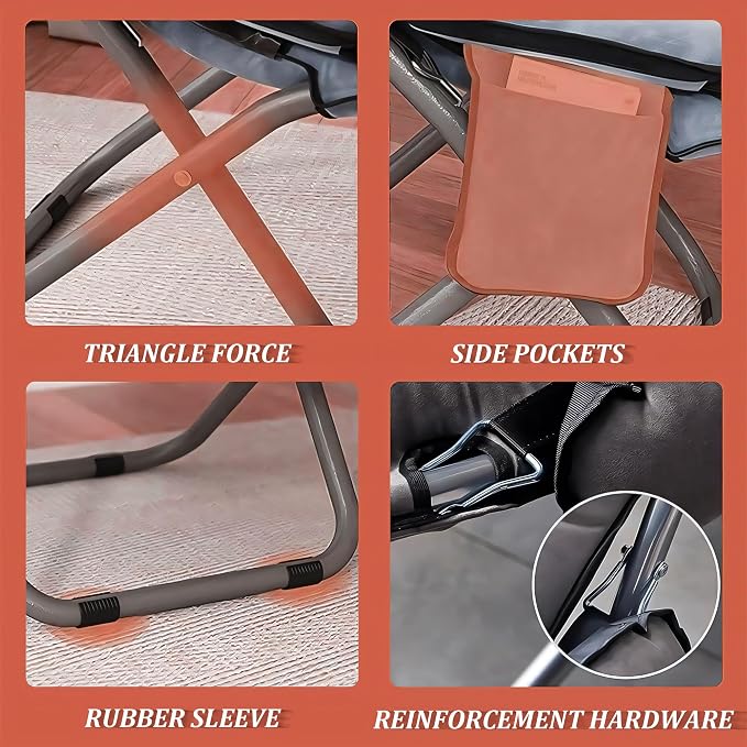 Lazy Chair with Ottoman, Adjustable Lazy Chaise Lounge with Side Pocket Folding Lounge Reclining Sofa Chair with Armrest for Bedroom Living Room Balcony, Grey