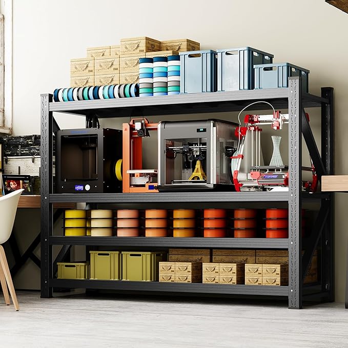 4000LBS Storage Shelves,60" W Garage Shelving Heavy Duty,4 Tier Adjustable Metal Shelving Unit,Garage Storage Shelves for Garage,Warehouse,Basement,Pantry,Kitchen,60" W x 70" Hx24 D,Black