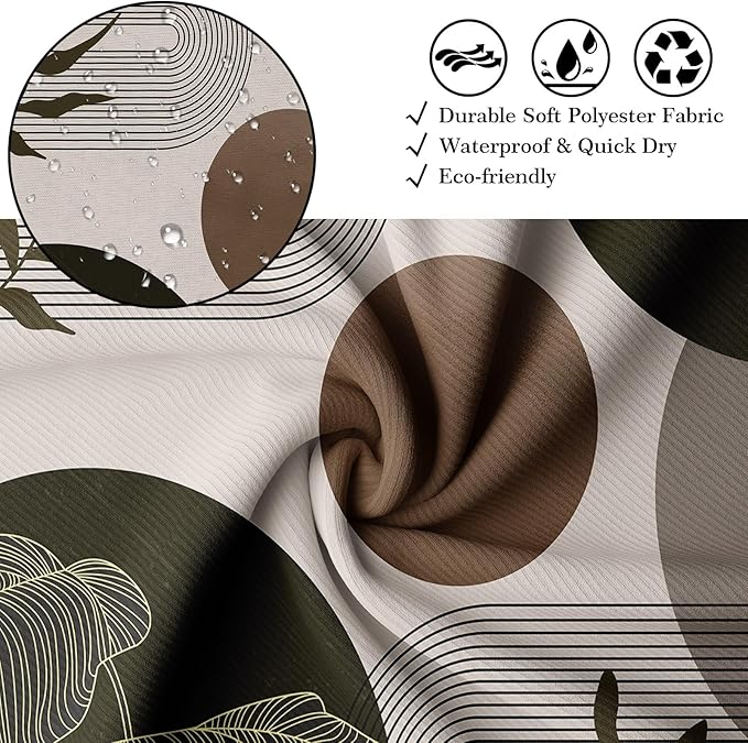 Brown and Beige Shower Curtain Light Brown Tan Taupe Boho Mid Century Modern Shower Curtains for Bathroom Decor MCM Mens Cool Bath Curtain Set, Waterproof Fabric with Hooks 70 x 72 Inch