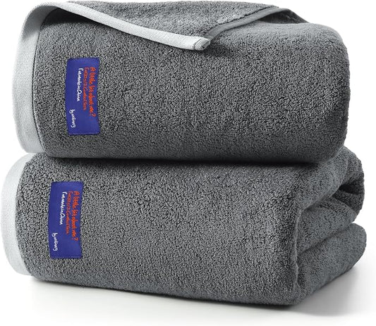 REDKISS 2 Pack Cotton Bath Towels, Soft Absorbent 600 GSM, 27x54 Inch | Quick Dry | Reinforced Stitching | Modern Contrast Border Design | Machine Washable | Bathroom, Gym|Spa & Guest Use | Gray