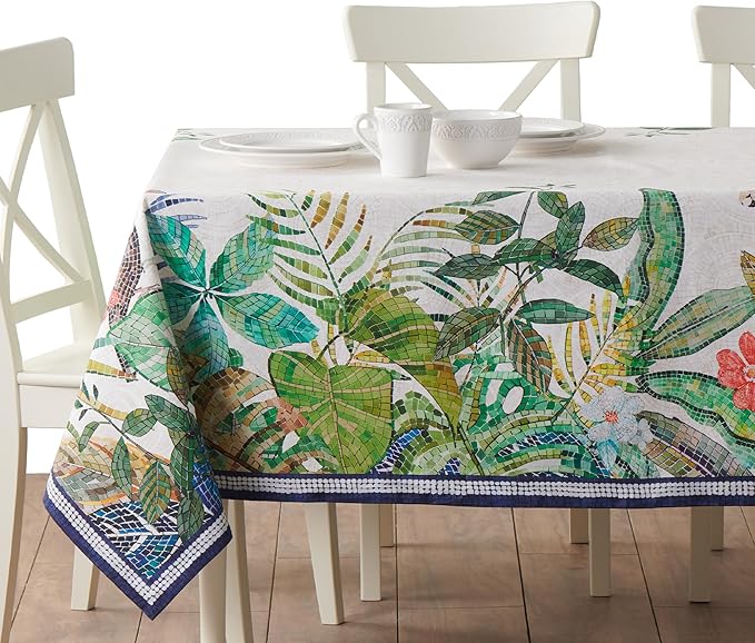 Maison d' Hermine Premium Table Cloth Rectangle Table 100% Combed Cotton 140 x 70 Inches Tablecloth Reusable Decorative for Dining Room, Farmhouse, Home, Party, Festive & Wedding - Mosaic