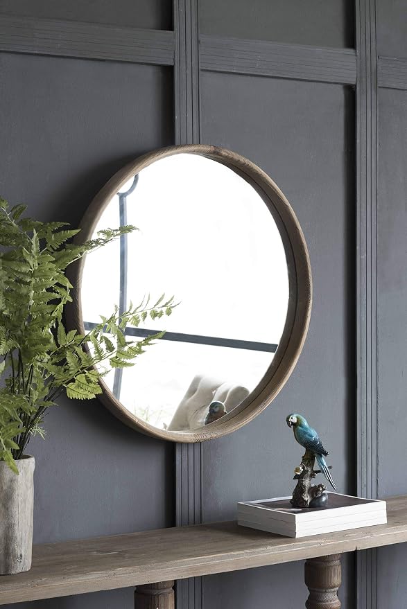 A&B Home 28'' Round Wood Mirror Natural Modern Wall Mirror Bathroom Mirror Decor Foyer Living Room Decorations