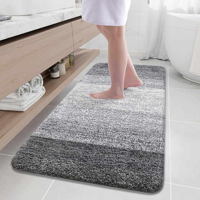 Arotive Microfiber Bathroom Rugs, Shaggy Soft and Absorbent Bath Rug, Non-Slip, Thick Plush Machine Washable Dry Bath Mats for Bathroom, Tub and Shower, 59x24, Grey, Rectangular