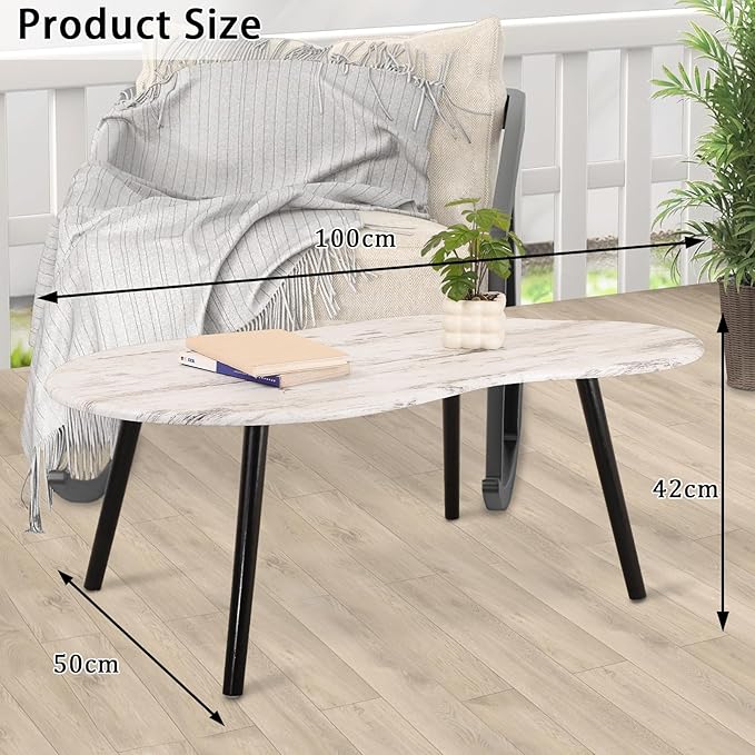 Small Coffee Table Cloud Shape Coffee Tables Unique White Wood Grain Tabletop Floor Table Farmhouse Rustic Decorative Center Sofa Table for Living Room Small Spaces