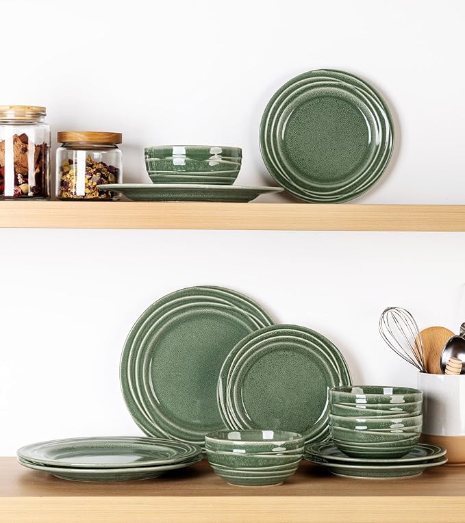GBHOME Ceramic Dinnerware Sets,12 pcs Embossed Elegant Stoneware Plates and Bowls Sets, Housewarming Wedding Gift | Dishwasher & Microwave Safe | Dishes Set Service for 4