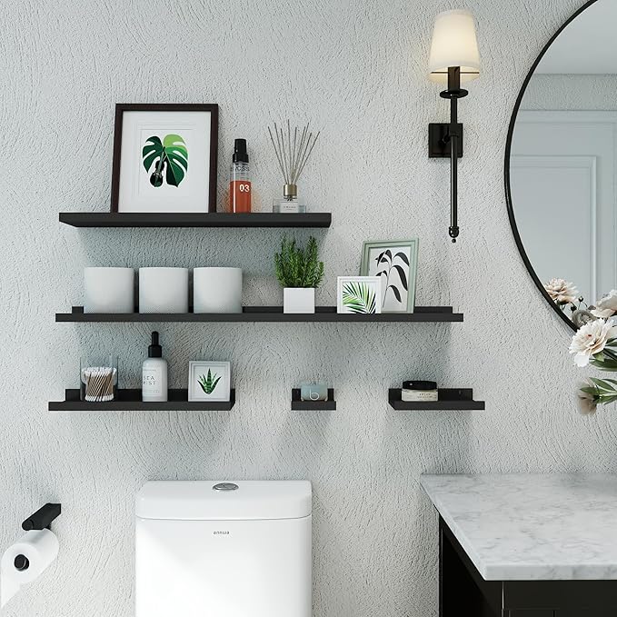 Long Floating Shelves for Wall Decor, Long Wall Mounted Storage Shelf for Bedroom, Living Room, Bathroom, Kitchen, Nursery, Display Picture Ledge Shelf with Lip Set of 2-36 Inches, Black