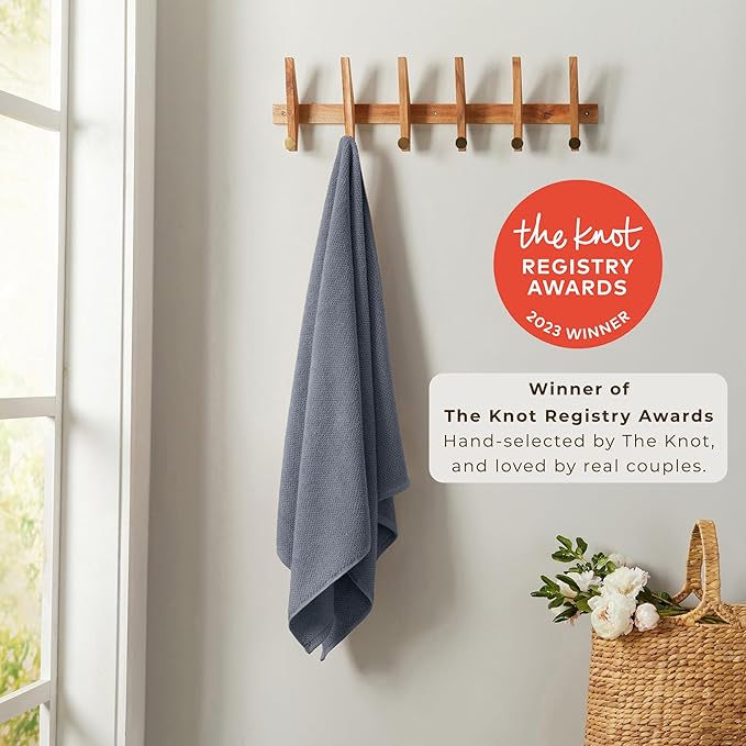 Great Bay Home 100% Cotton 4 Pack 54x27 Bath Towel Set - Absorbent, Quick-Drying, Durable Towels for Bathroom Decor - Low-Twist, Two-Ply Fibers (Chambray Blue)