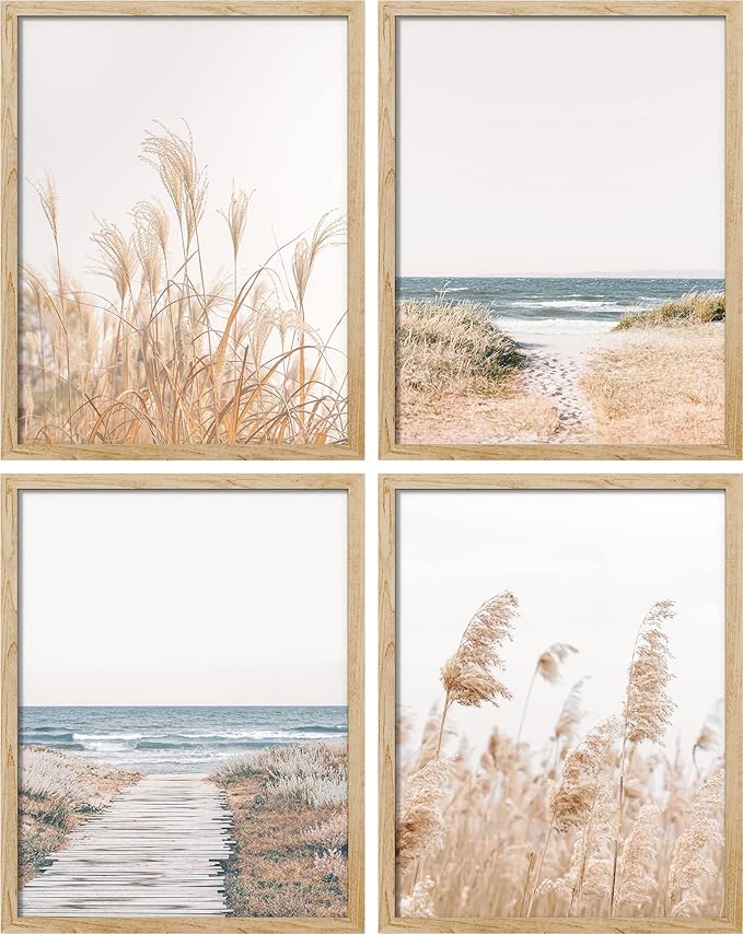 SIGNWIN Poster Bathroom Decor 8"x10"x 4, Wall Art Room Decor Multicolor for Living Room, Bedroom, Office White Pampas Grass Beach Ocean Shore Horizon Nature Wilderness Realism Landscape Colorful