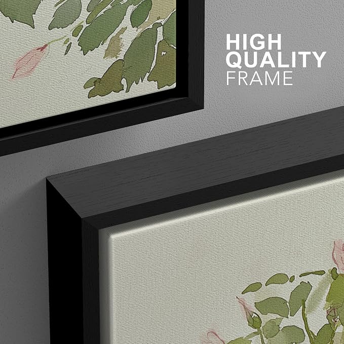 wall26 Framed Print Wall Art Set Blush Pink Rose Garden Botanical Decorative Minimal Relax/Zen for Living Room, Bedroom, Office - 24"x36"x3 Black