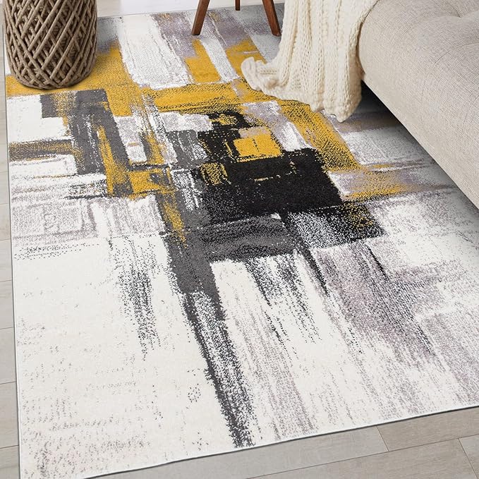 Rugshop Gold Modern Abstract Area Rug — Non-Shedding for Living Room, Bedroom and Study 4' x 6'