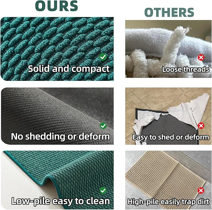 Bathroom Runner Rugs, Long Bath Mat Runner Washable Thin Quick Dry Low Pile Bathroom Runner Rugs Non Slip, Dark Green 24"x70"
